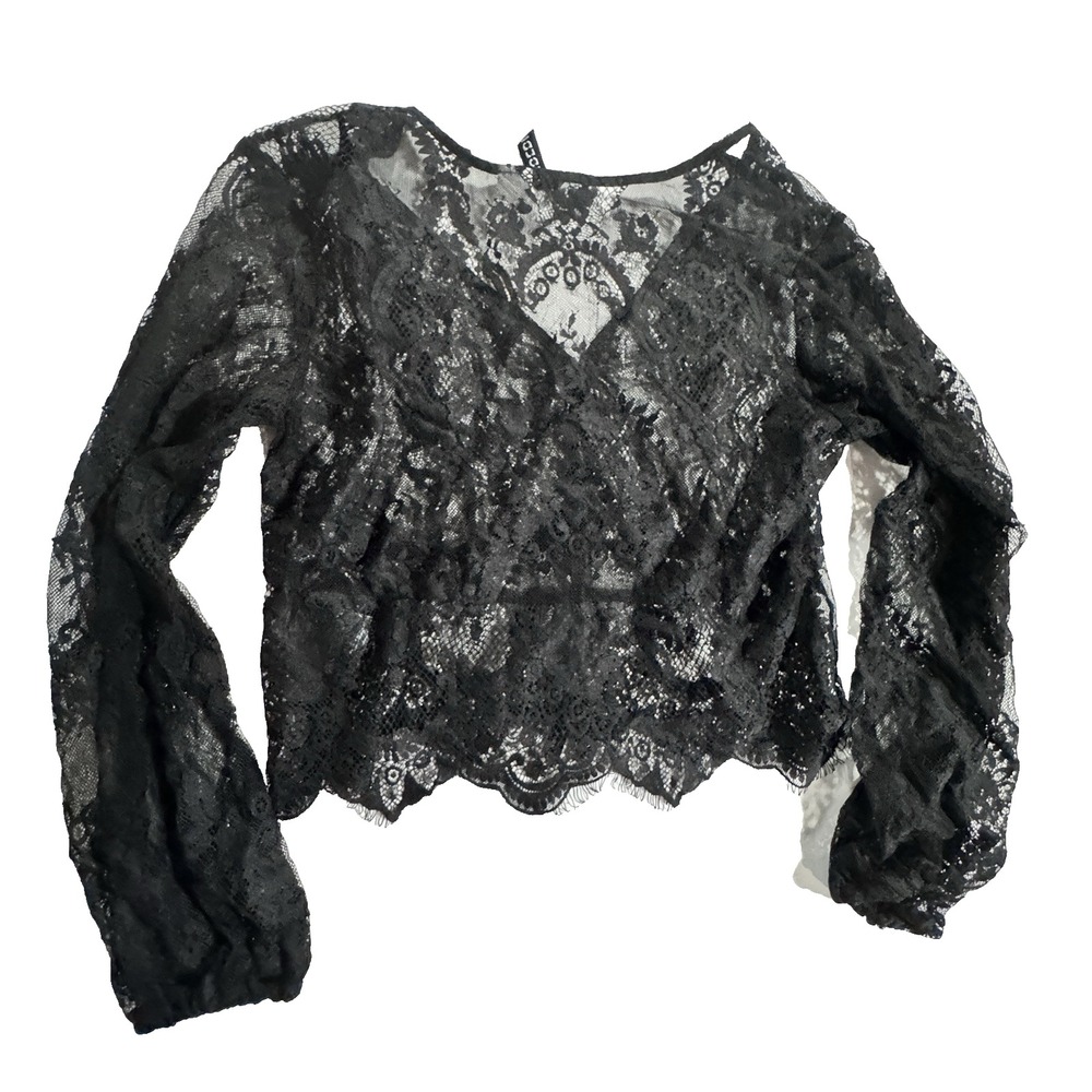 Black Lace Blouse Women' 4 Button Sheer Floral Dark Romantic Whimsigoth Feminine